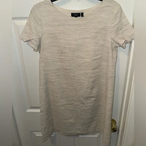 Theory Beige Panel Shift Dress in Sharkskin Crunch Women's Dress Size M - Picture 2 of 8